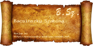 Bacsinszky Szabina névjegykártya